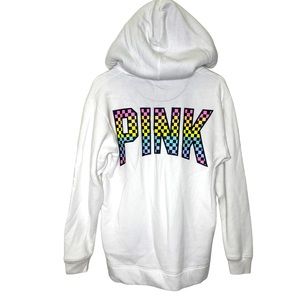 RARE PINK Victoria’s Secret Rainbow Checkered Hoodie Sweatshirt Sz XS